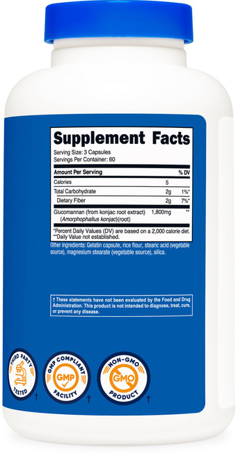 Nutricost Glucomannan 1,800mg Per Serving, 180 Capsules - Natural Fiber Source, Non-GMO, Gluten Free