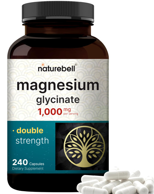 NatureBell Magnesium Glycinate 1,000mg, 240 Capsules | 500mg per Capsule | 100% Chelated & Purified | Sleep, Muscle & Nerve Support | Non-GMO, Gluten-Free