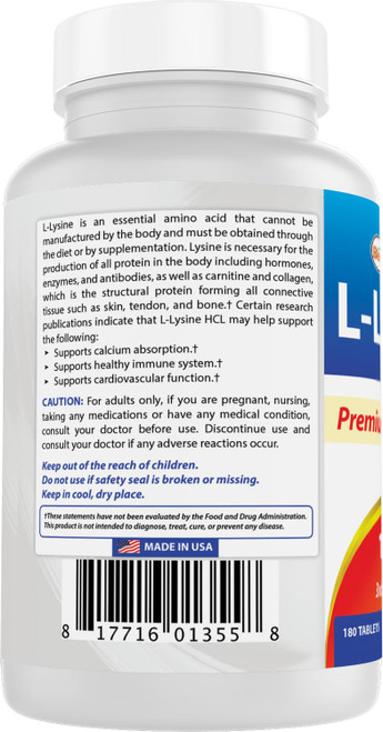 Best Naturals L-Lysine 1000mg 180 Tablets (180 Count (Pack of 1)) (2 Bottles)