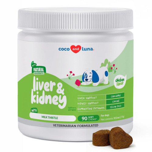 Milk Thistle for Dogs - 90 Soft Chews - Liver and Kidney Support - Hepatic Support with EPA & DHA - Detox - Liver Supplement for Dogs with Choline and L-Arginine.