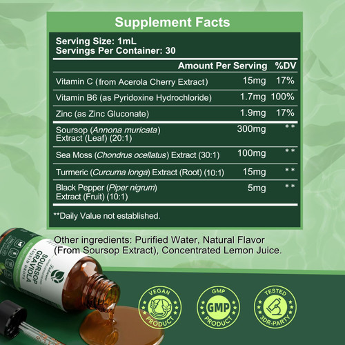 (2 Pack) Soursop Graviola Leaf Extract Liquid Drop Plus Pure Botanical Sea Moss for Cell Support & Regeneration, Immunity and Gut Health, Soursop Bitters Liquid丨Full Texture, Natural Flavor, 1 Fl Oz