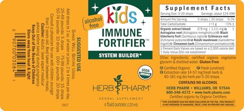 Herb Pharm Kids Certified-Organic Alcohol-Free Immune Fortifier Liquid Herbal Formula, 4 Ounce