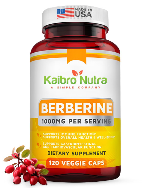 Kaibro Nutra Berberine Supplement 1000mg, Berberine HCL for Immune System, Glucose Support, Circulatory & Gastrointestinal Health, Vegan & Gluten-Free, 120 Capsules