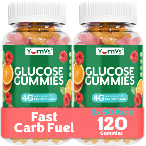 YUM-V'S Glucose Gummies – Fast Acting Glucose Chewable Gummies – Great Tasting – Gluten Free, Vegan, Non-GMO – Orange & Berry Natural Flavor – 60 Chewable Gummy for Adults & Kids (Pack of 2)