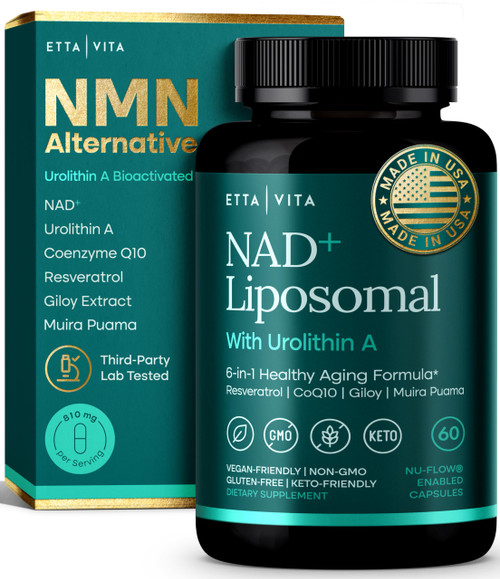 Liposomal NAD+ Supplement - Resveratrol, Urolithin A, CoQ10 & Muira Puama (Made in USA) NAD Supplement for Natural Energy, Brain Fog, Digestion, Detox, Gut Health, Microbiome, NR NMN Replacement