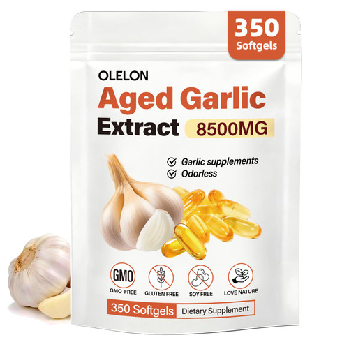 OLELON Aged Garlic Extract 350 Softgels - 8500mg High Potency, Odorless, Non-GMO & Organic Garlic Supplement for Heart Health, Immune Support & Antioxidant Benefits