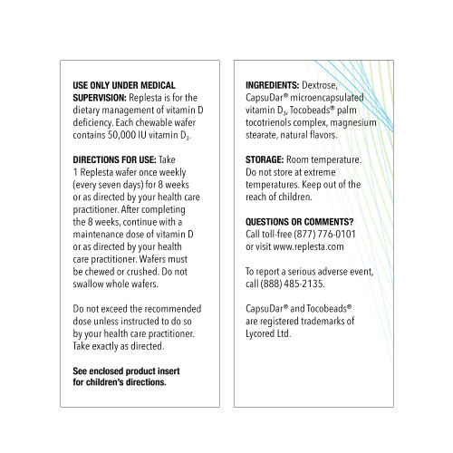 Replesta 50,000 IU Vitamin D3 Cholecalciferol, for Vitamin D Deficiency, Once-Weekly Chewable Wafer, Non-GMO, Natural Orange Flavor, 8 Count (Pack of 1)