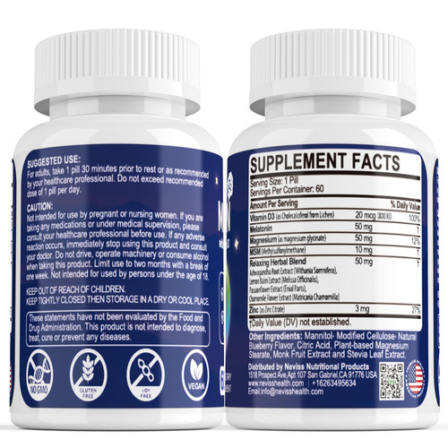 NEVISS Melatonin 50 mg for Adults - Extra Strength 9-in-1 Fast Dissolve Sublingual - High Dose with Magnesium Glycinate, Vitamin D3, Ashwagandha, Lemon Balm, Chamomile, Sugar Free,Vegan 120 Tablets