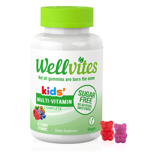 Wellvites Kids Multivitamin Gummies - Sugar Free, Vegan, Non-GMO, Vitamin A, D, B6, B12 and C - No Artificial Sweeteners, Gluten-Free, Gelatin-Free - 60 Count (30 Day Supply)