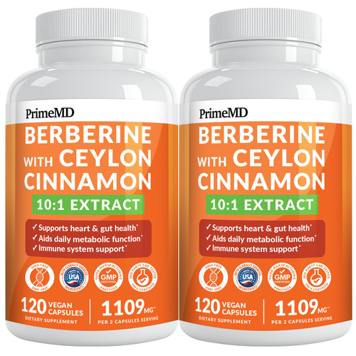 21-in-1 Berberine Supplement with Ceylon Cinnamon with Chromium, Bitter Melon and Green Tea Extract and Black Pepper Extract 5X for Energy & Metabolism Support with 5279 mg (120 ct, Pack of 2)