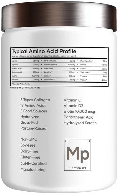 Codeage Multi Collagen for Women & Men Biotin 10000mcg Keratin, Protein Powder Vitamin C B6 D3, Hyaluronic Acid, Niacin - Hydrolyzed Collagen Coffee Creamer 5 Types - Unflavored - Non-GMO - 11.5oz