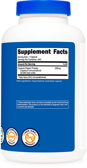 Nutricost Cayenne Pepper 530mg, 240 Capsules - 40,000 Heat Units, Gluten Free, Non-GMO