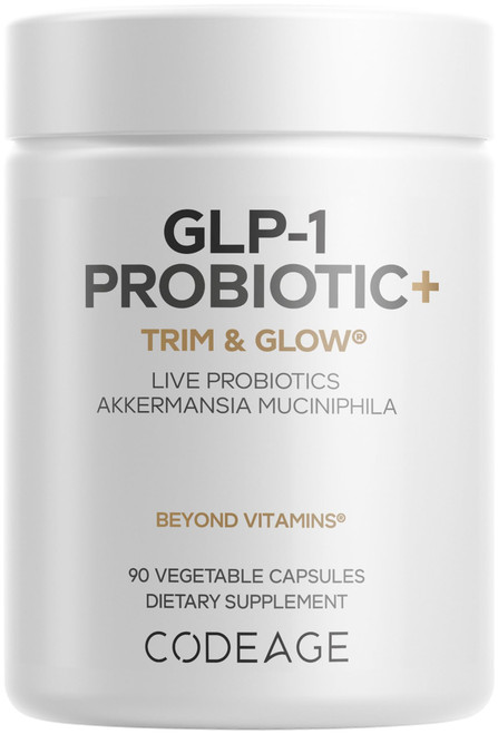 Codeage GLP-1 Probiotic+ - Live Probiotics Akkermansia, Clostridium, Bifidobacterium, Chicory Inulin Probiotic, Prebiotics & Postbiotics Supplement - 500 Million AFU, 3-Month Supply - 90 Capsules
