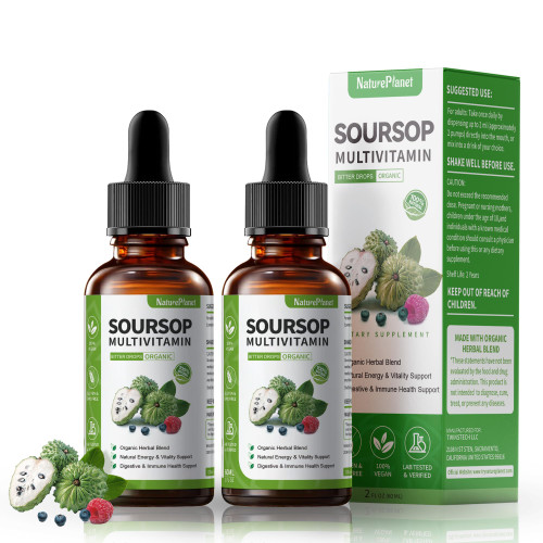 Guanábana Soursop Bitters Liquid Drops with Vitamin C, D3, B6, Soursop Fruit & Leaf Extract + 10 Bitters Botanicals for Immune Support Digestive Health Antioxidant Boost丨Non-GMO Vegan 120mL/4 Fl Oz