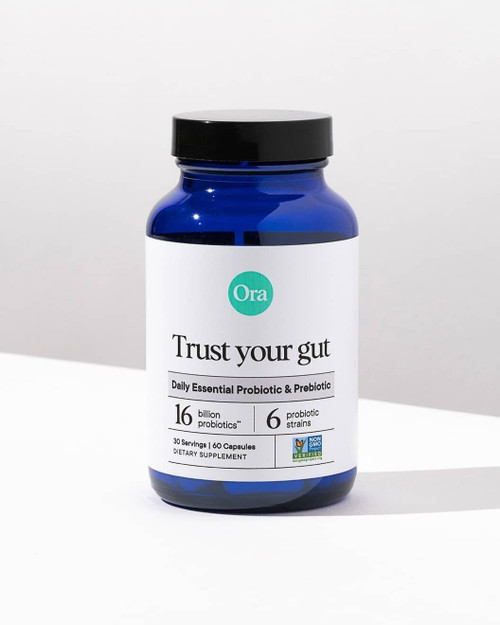 Ora Organic Probiotics with Prebiotics for Digestive Health 16 Billion CFU - Trust Your Gut - Strains - Acidophilus Lactobacillus Breve Bifidum Lactis