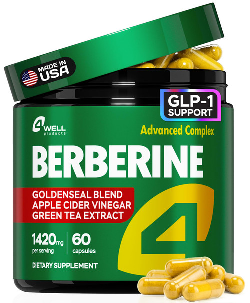 Berberine Supplement - Triple Strength GLP-1 Activator w/Goldenseal, Apple Cider Vinegar, Green Tea Extract - Goldenseal Supplements, Digestive Health, Support Heart Health, Immune System, 60 Caps