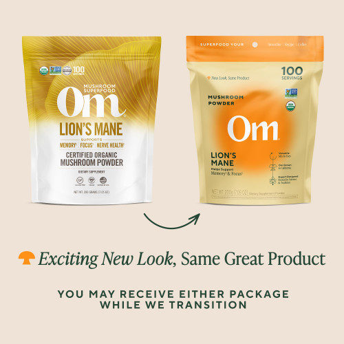 Om Lion’s Mane Mushroom Powder - Organic Mushroom Supplement and Nootropic - Support Memory, Focus and Nerve Health, 7.05 oz (100 Servings)​