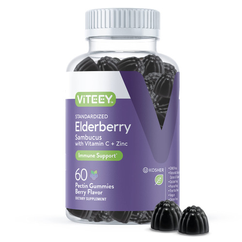 Viteey Sambucus Elderberry Gummies for Adults – Elderberry Vitamin C and Zinc Immunity Gummies - Vegan, Gluten-Free – 60 Count
