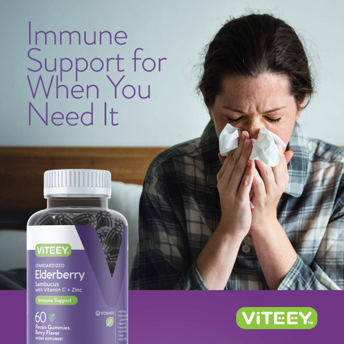 Viteey Sambucus Elderberry Gummies for Adults – Elderberry Vitamin C and Zinc Immunity Gummies - Vegan, Gluten-Free – 60 Count