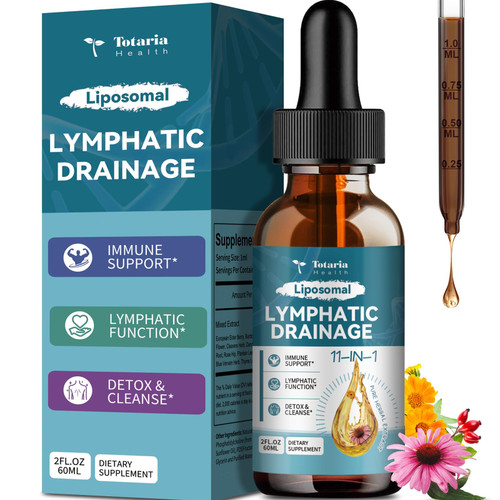 Liposomal Lymphatic Drainage Drops - 11 In 1 Organic Lymphatic Drainage Supplement with Burdock Root, Echinacea, Elderberry, Calendula, Cleavers Herb, Dandelion Supports Lymphatic Health 2 FL.OZ