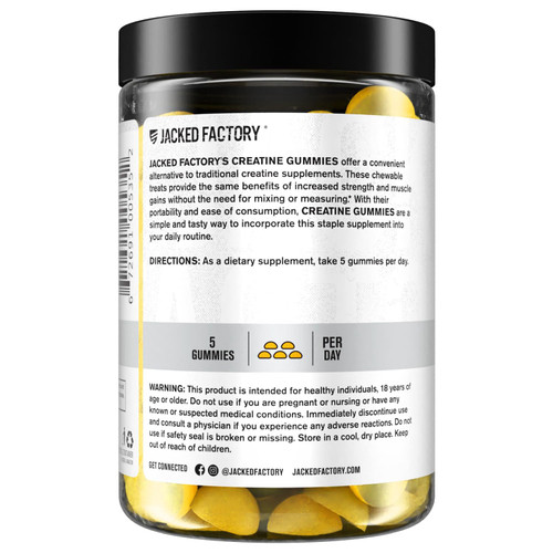 Jacked Factory Creatine Gummies 5g Daily Dose (1g per Gummy) - Creatine Gummy for Men and Women, Vegan-Friendly, Travel-Friendly, Third-Party Tested - 150 Gummies, Lemon