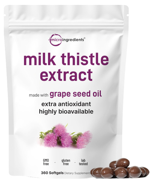 Micro Ingredients Milk Thistle Supplement 6,000mg | 360 Softgels with Grape Seed Oil | Highly Bioavailable Extract | Liver Support & Detox | Contains Active Silymarin + Antioxidants