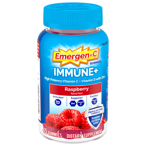 Emergen-C Immune+ Triple Action Immune Support Gummies, BetaVia (R), 1000mg Vitamin C, B Vitamins, Vitamin D and Antioxidants, Raspberry – 45 Count
