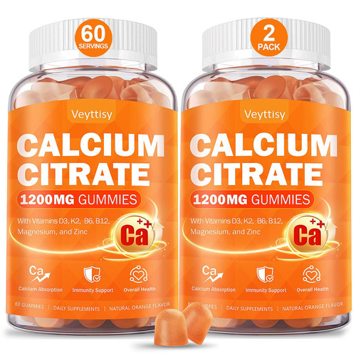 Veyttisy Calcium 1200 mg with Vitamin D3 Supplement for Adults - Calcium Gummies with 5000iu Vitamin D3, K2, B6, B12, Magnesium & Zinc - Calcium Supplement for Women Men - Easy to Digest, Vegan