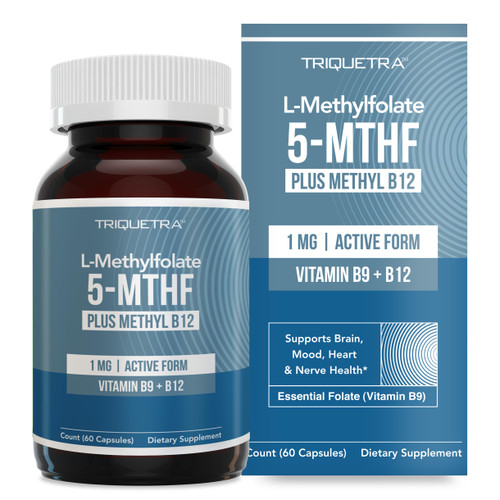 L Methyl Folate 1000 mcg Plus Methyl B12 Cofactor – Active 5-MTHF Form - Supports Mood, Methylation, Cognition – Highly Bioavailable Bioactive Forms of Vitamin B9 & B12 (60 Capsules – 60 Servings)