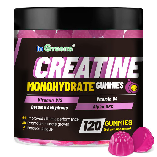 Creatine Monohydrate Gummies 6g for Men & Women, Potent Creatine Supplement, Chewables Creatine for Energy Boost, Increase Strength and Build Muscle, Gluten-Free, Sugar Free,120 Count