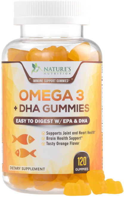 Omega 3 Fish Oil Gummies - 3X Strength Heart Healthy Omega 3 Gummy Supplement with High Absorption DHA & EPA - Joint & Brain Support, Delicious Orange Flavor Fish Oil Natures Vitamin - 120 Gummies