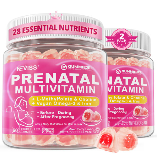Prenatal Multivitamin Gummy for Women w/Methylfolate 1mg, Iron Choline Omega-3(DHA+EPA), Prenatal Vitamins for Women Gummies, Postnatal Vitamins | Before,During & After Pregnancy, Sugar Free,120Cts