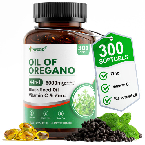 PWERD 300 Softgels Wild Oregano Oil Capsules Organic Pills of Oregano Softgels Capsules Organic with Black Seed Oil