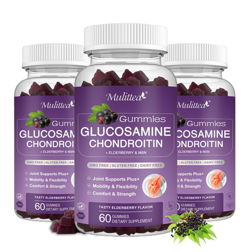 Mulittea 3 Pack Glucosamine Chondroitin Gummies MSM Elderberry Calcium- Extra Strength Joint Support Supplement for Relief. Antioxidant Immune Support for Adults Men Women