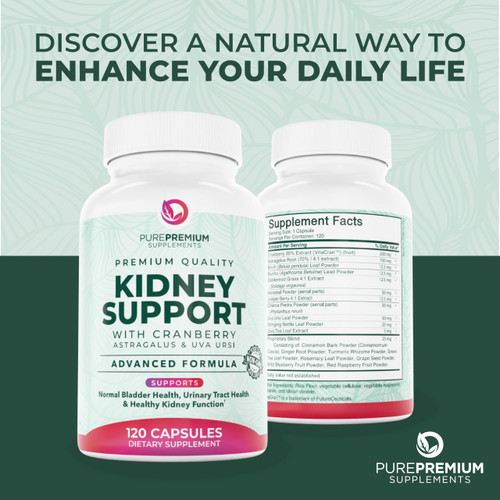 PurePremium Kidney Support Supplement – Kidney Cleanse Detox & Repair with Cranberry Extract & Astragalus - 21-in-1 Complex Supports Normal Bladder, Urinary Tract & Kidneys Health - 120 Day Supply