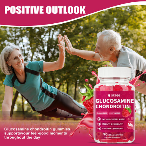 GRTGG Glucosamine Chondroitin Gummies with MSM & Elderberry Extra Strength 3000MG - Joint Support, Antioxidant Immune Support Supplement for Adults, Men & Women - 90 Raspberry Gummies