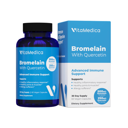 VitaMedica Bromelain & Quercetin Supplement - 500mg Bromelain 250mg Quercetin - 2400 GDU for Immunity, Joint Support, Inflammation and Muscle Recovery - 60 Vegan Capsules - 30 Servings