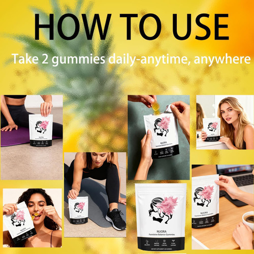 nuora Feminine Balance Gummies, Vegan Hawaiian Pineapple, pH Balance, Healthy Odor, Flora and Immune Support, Vaginal Health Support, 60 Count