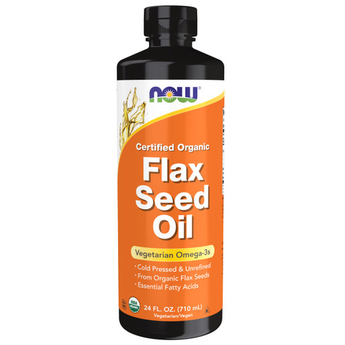 NOW Foods Supplements, Certified Organic Flax Seed Oil Liquid, Cold-Pressed and Unrefined, 24-Ounce
