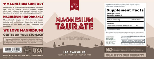 Magnesium Taurate 750mg (150mg Elemental Magnesium) – 120 Vegetarian Capsules – High-Absorption Magnesium Taurate Supplement for Heart, Muscle, and Nerve Support – Non-GMO, Gluten-Free, Made in USA
