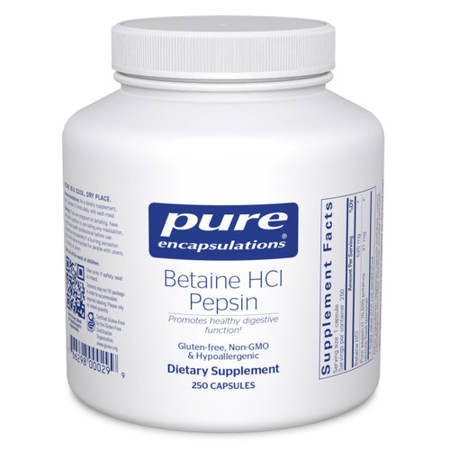 Pure Encapsulations Betaine HCl Pepsin - Digestive Enzymes Supplement for Digestion Aid & Support, Stomach Acid & Nutrient Absorption* - with Betaine HCl Pepsin - 250 Capsules