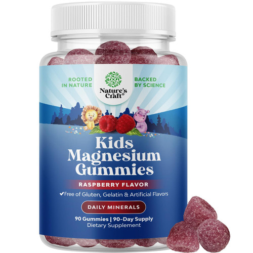 Kids Magnesium Gummies - Calm Relaxing Mg Citrate Supplement with Raspberry Flavor - Calm Magnesium Supplement for Nerve Health Muscles & Healthy Heart Support - Mag Citrate Gummies - 90 Count