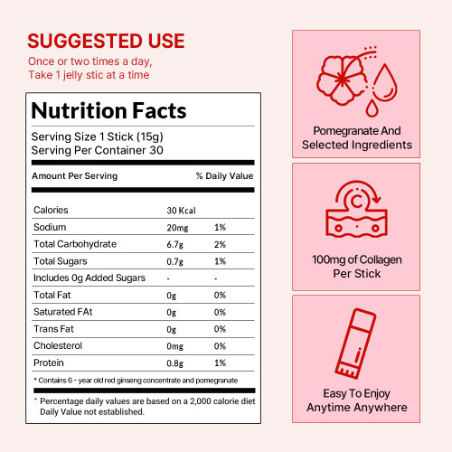 Korean Beauty Baekje Geumsan Women's Pomegranate Collagen Jelly Stick 5.1oz / 30 Count (5 Pack)