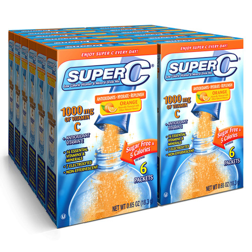 Super C Vitamin & Mineral Drink Mix, Orange, 6 CT Singles To Go, Pack Of 12 (72 Total Packets)