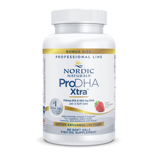 Nordic Naturals ProDHA Xtra, Strawberry - 90 Soft Gels - 1660 mg Omega-3 - High-Intensity DHA Formula for Neurological Health, Mood & Memory - Non-GMO - 45 Servings