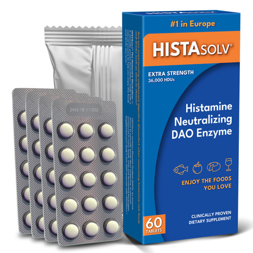 Medagel HISTAsolv Extra Strength DAO Enzyme Supplement for Histamine Food Intolerance - Eases Digestive Discomfort - Patented Tech - Made in Austria - 60 Pack