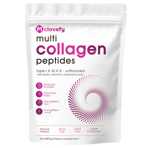 Mclovefy Multi Collagen Peptides Powder, 16 Oz (41 Servings) - Protein Supplement, Type I, II, III, V, X with Hyaluronic Acid, Vitamin C and Biotin, Unflavored, Easily Mixes in Drinks