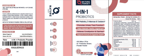 NATURE TARGET Probiotics-for-Women Prebiotics-and-Probiotics-Powder, 100-Billion-CFUs 45-Day-Supply, Women's-Probiotic with D-Mannose and Cranberry for Urinary Tract/Gut/Digestive Health