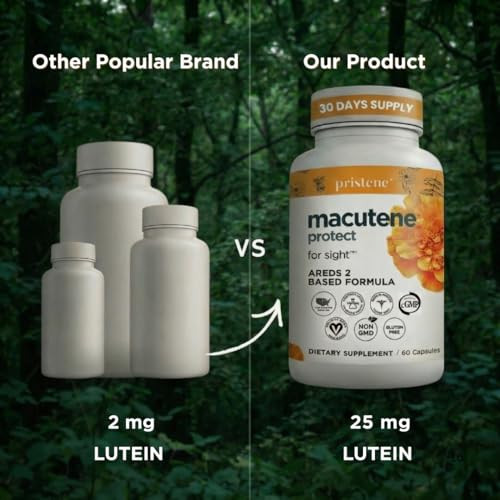 Macutene Protect Eye Vitamins for Macular Support Areds 2 with Lutein and Zeaxanthin Supplements (25mg/5mg) – Doctor Formulated Bilberry Supplement for Eyes, Lab Tested, Vegan (60 Capsules)