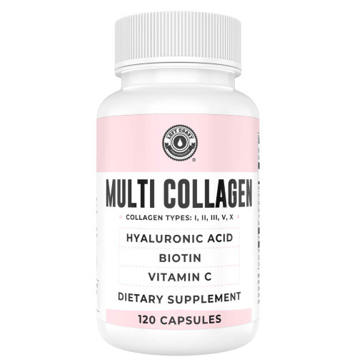 Collagen Capsules with Biotin, Hyaluronic Acid, Vitamin C, Hydrolyzed Multi Collagen Peptide Capsules Types I, II, III, V, X For Skin, Hair, Nails and Joint Health Supplement* 120 Count